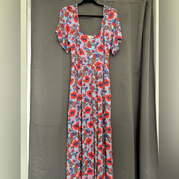 Boden Smock Detail Jersey Maxi Dress Dusty Blue Terrace Bud 10 Long - Picture 3 of 9